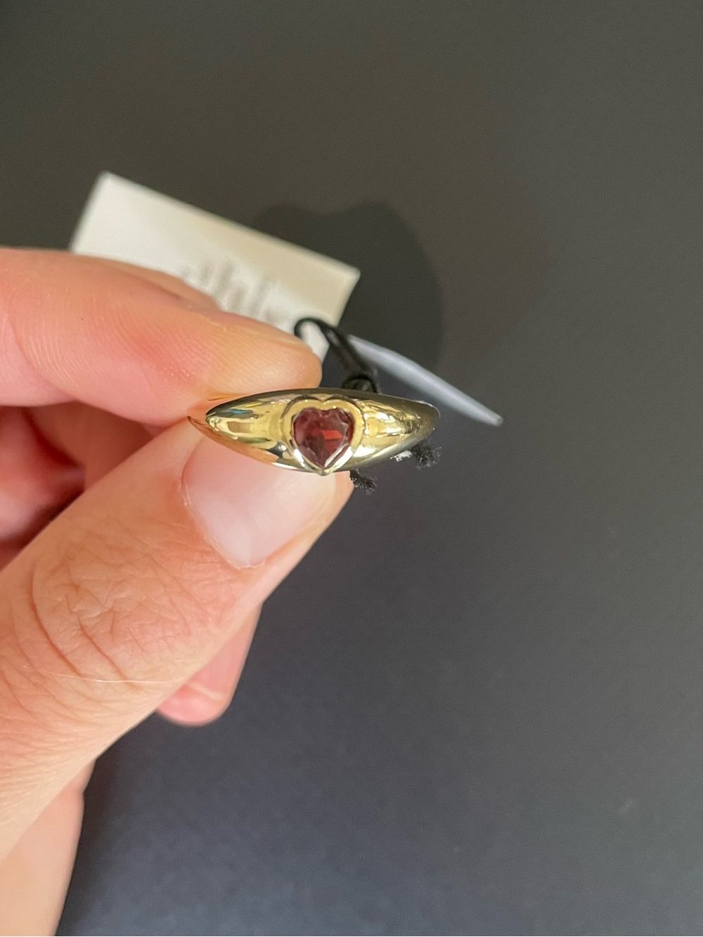 18K Gold Garnet Heart Ring